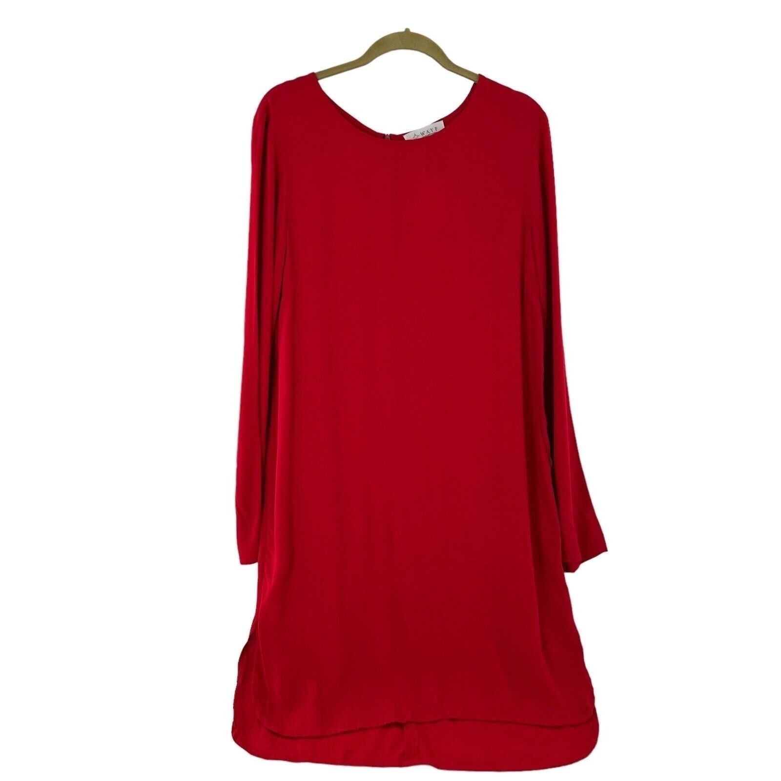 WAYF Red Long Sleeve Shift Shirt Dress Medium Lightweight Back Zipper Holiday a