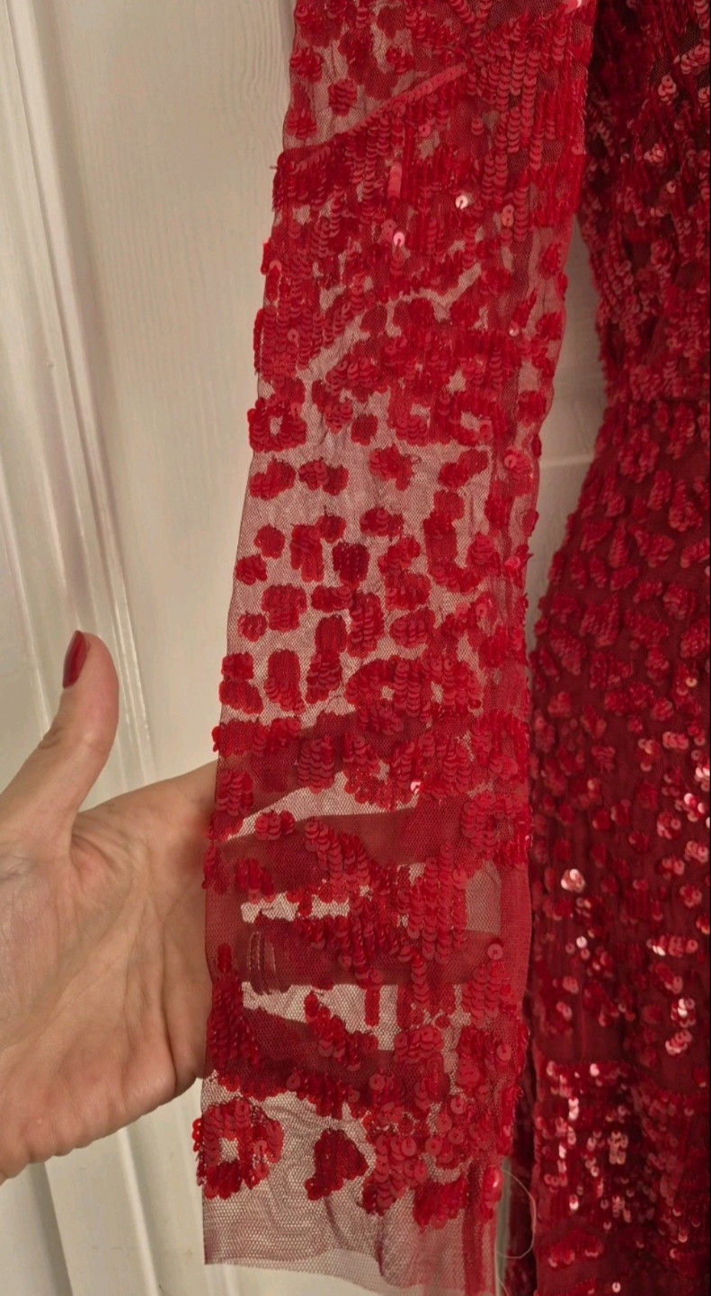 Needle & Thread Aurora, Red Sequin Midi Dress UK 8 Us 4 ASO Kate Middleton Royal