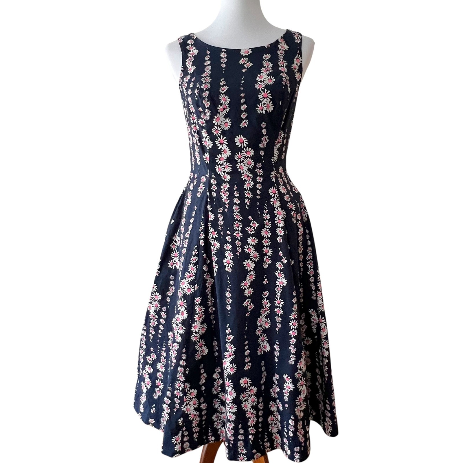 Boden Small Dress Cotton 4 Retro Classic Wedding guest 50s Pinup Cottage Daisies