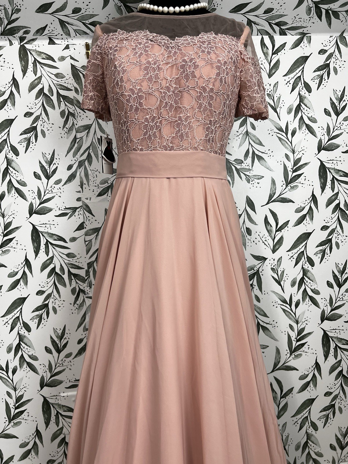 Elegant Blush Pink Lace Evening Gown Prom wedding Guest Sz S 6 NWT Bridesmaid #E