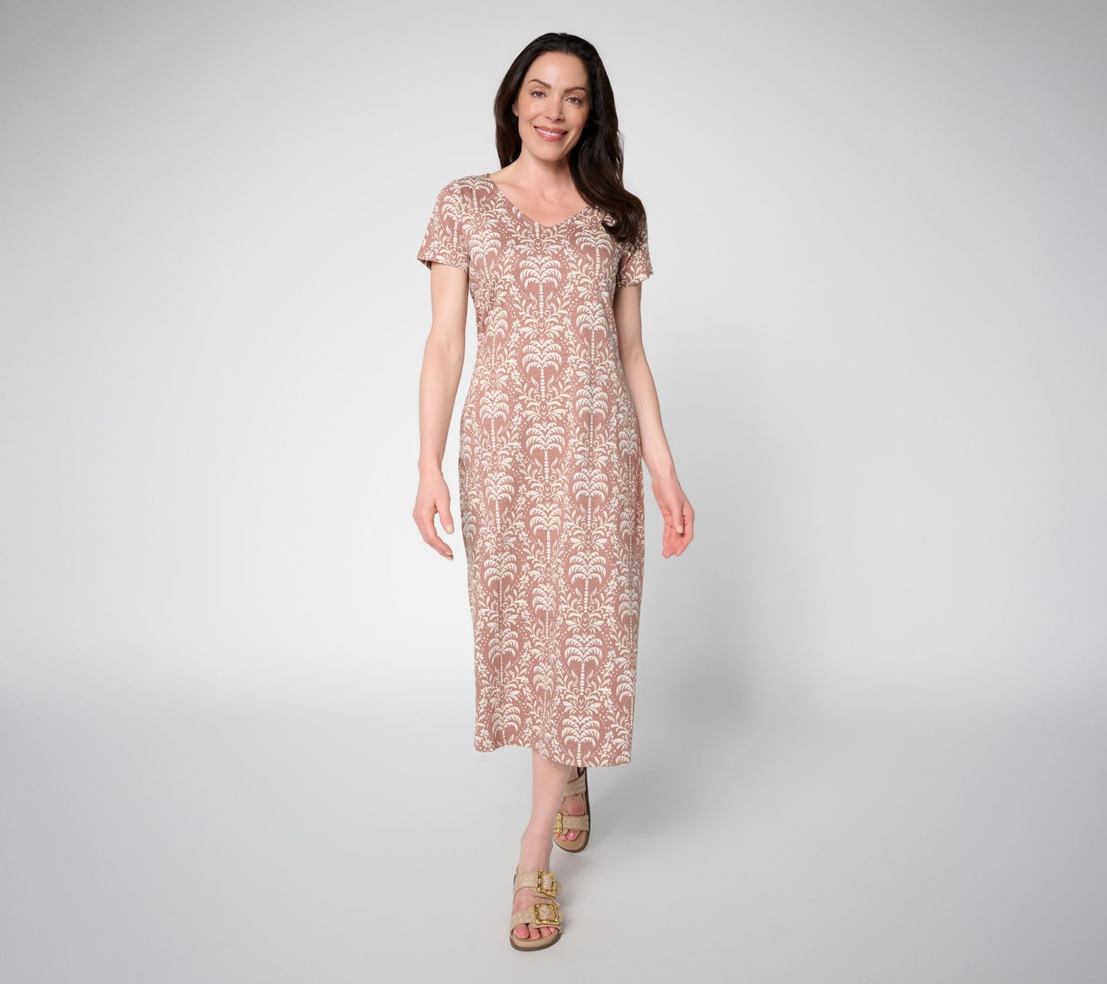Belle by Kim Gravel Belle Beach by Kim Gravel Petite Slub Knit Palm Maxi Dress S