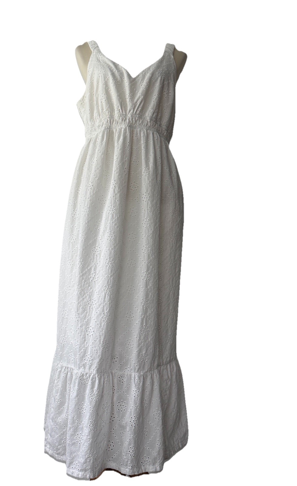 Isabel Maxi Sundress (XL) White Eyelet Cotton Lined Empire Stretch Waist/straps