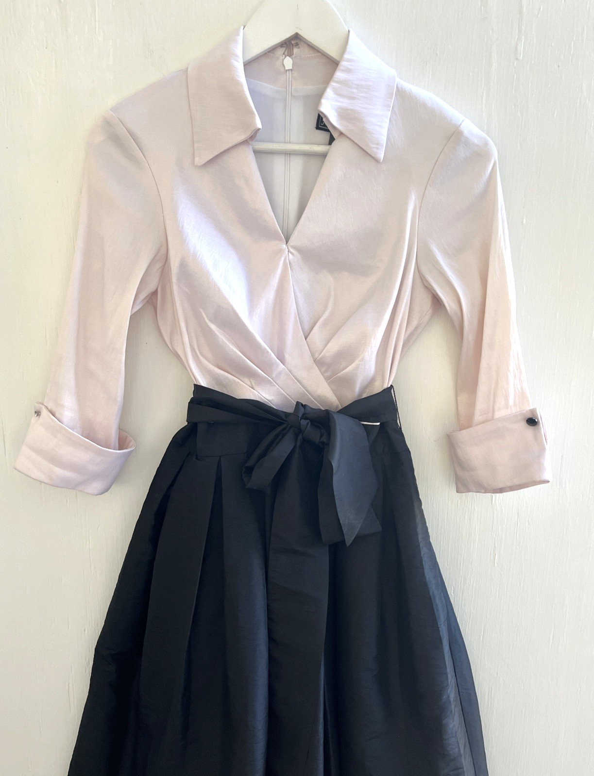 JESSICA HOWARD Pink & Black Taffeta Maxi Dress Sash Tie Waist Evening Gown 6 EUC
