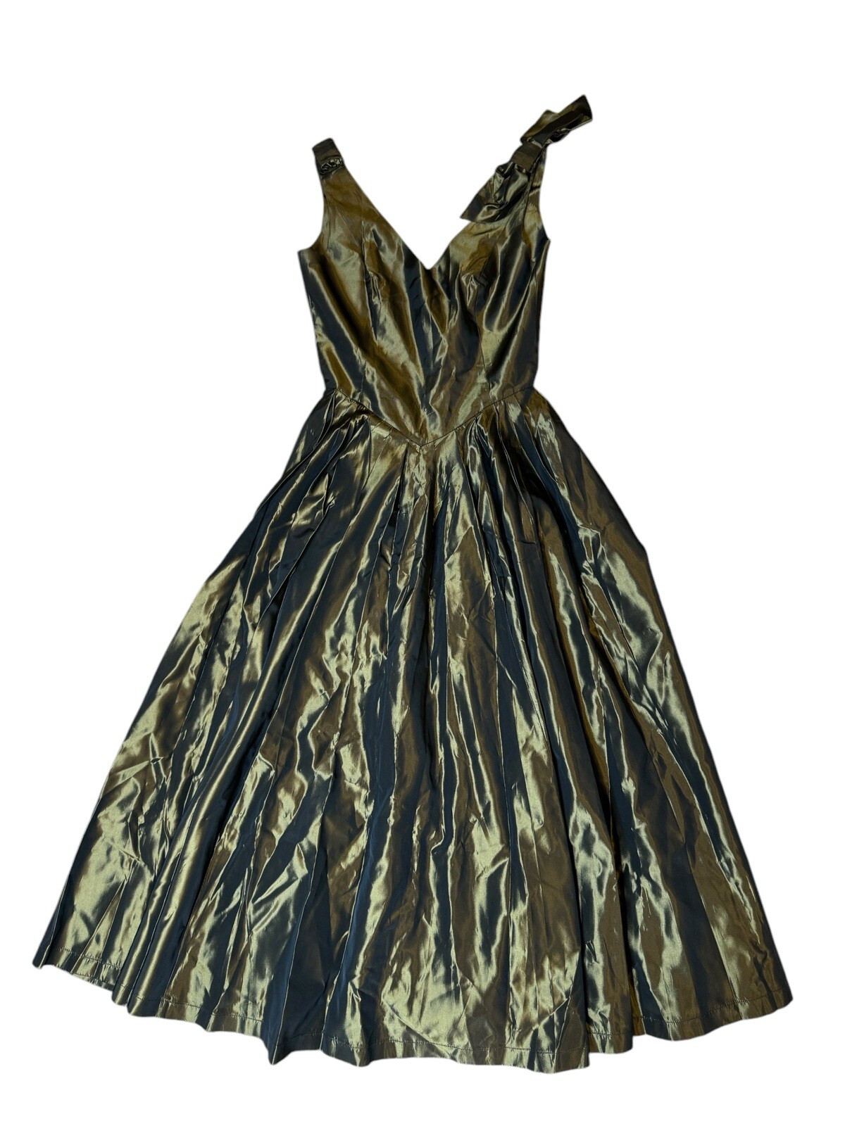Vintage Laura Ashley Fit & Flare Golden Tafetta Dress Size 8 Great Britain Flaw