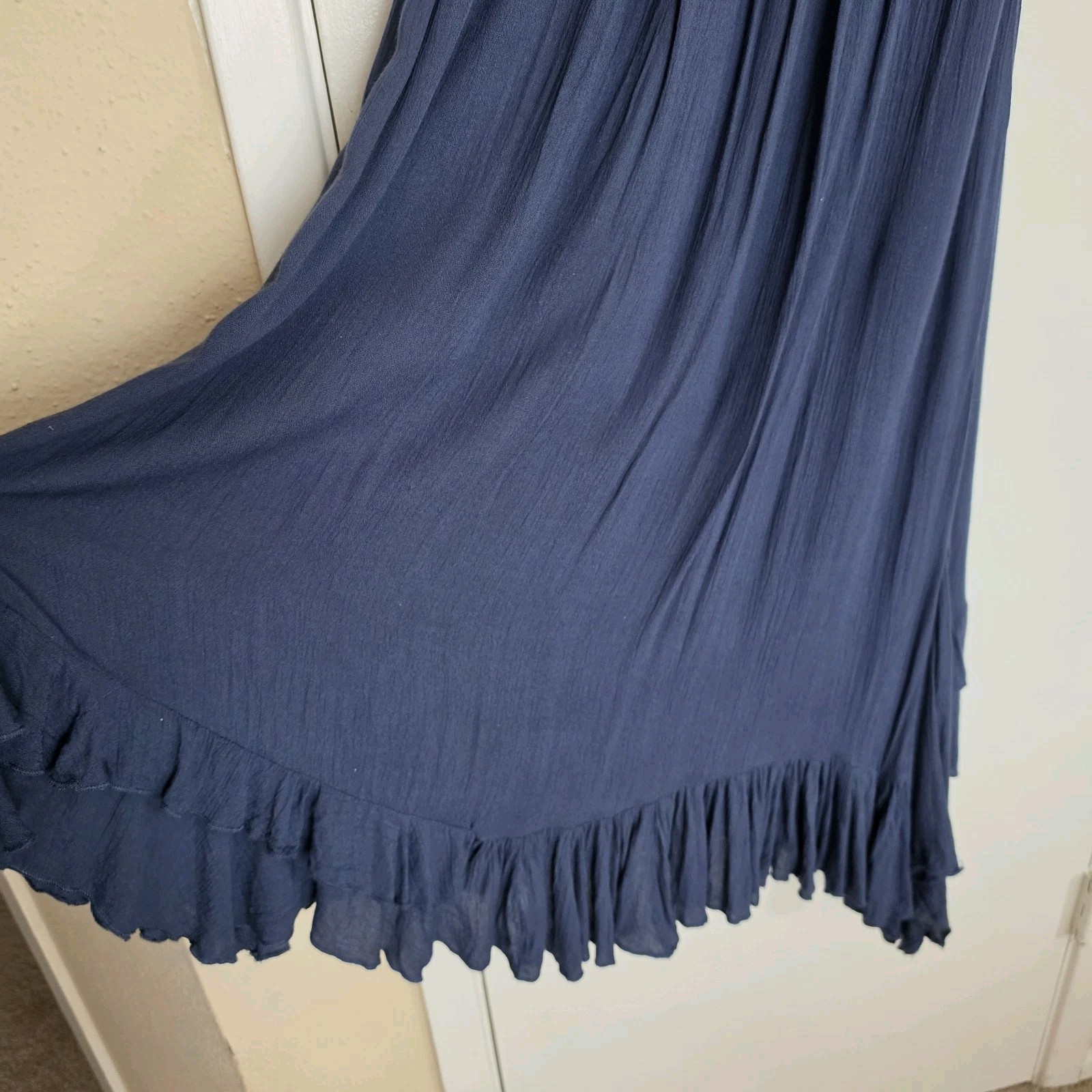 Free People FP One Adella Boho Maxi Slip Dress Womens Large Blue Ruffle Strappy