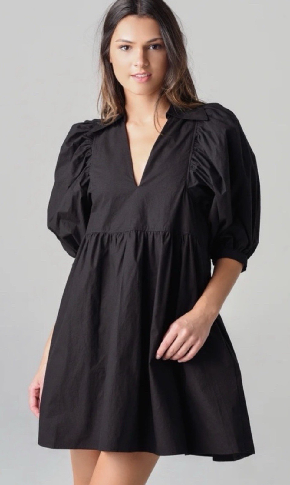 HUNTER BELL NY Dress size L Noah Mini Collared Puff Sleeve Black, Pockets