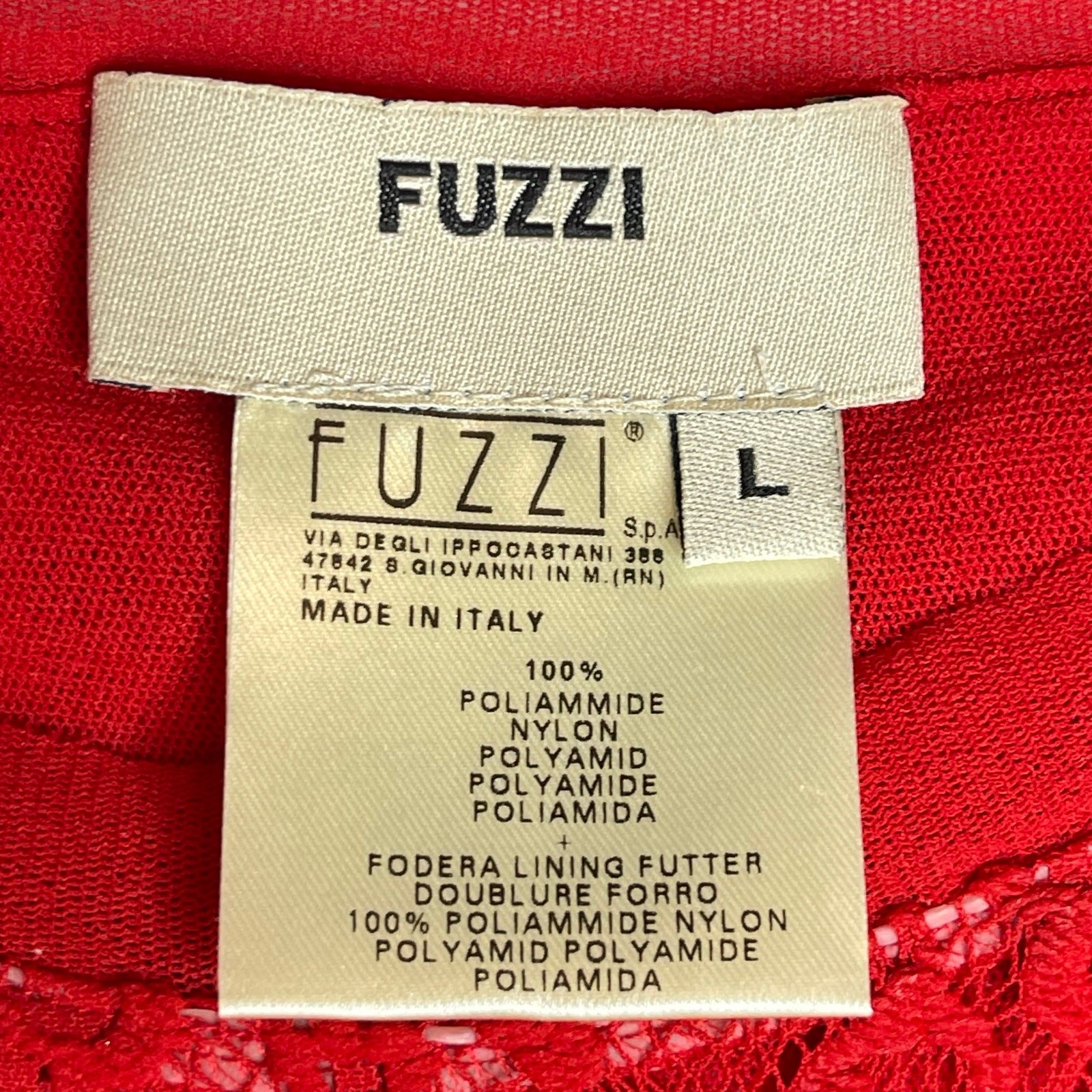 Fuzzi Long Sleeve Solid Lace Dress Midi size Large Red Bodycon