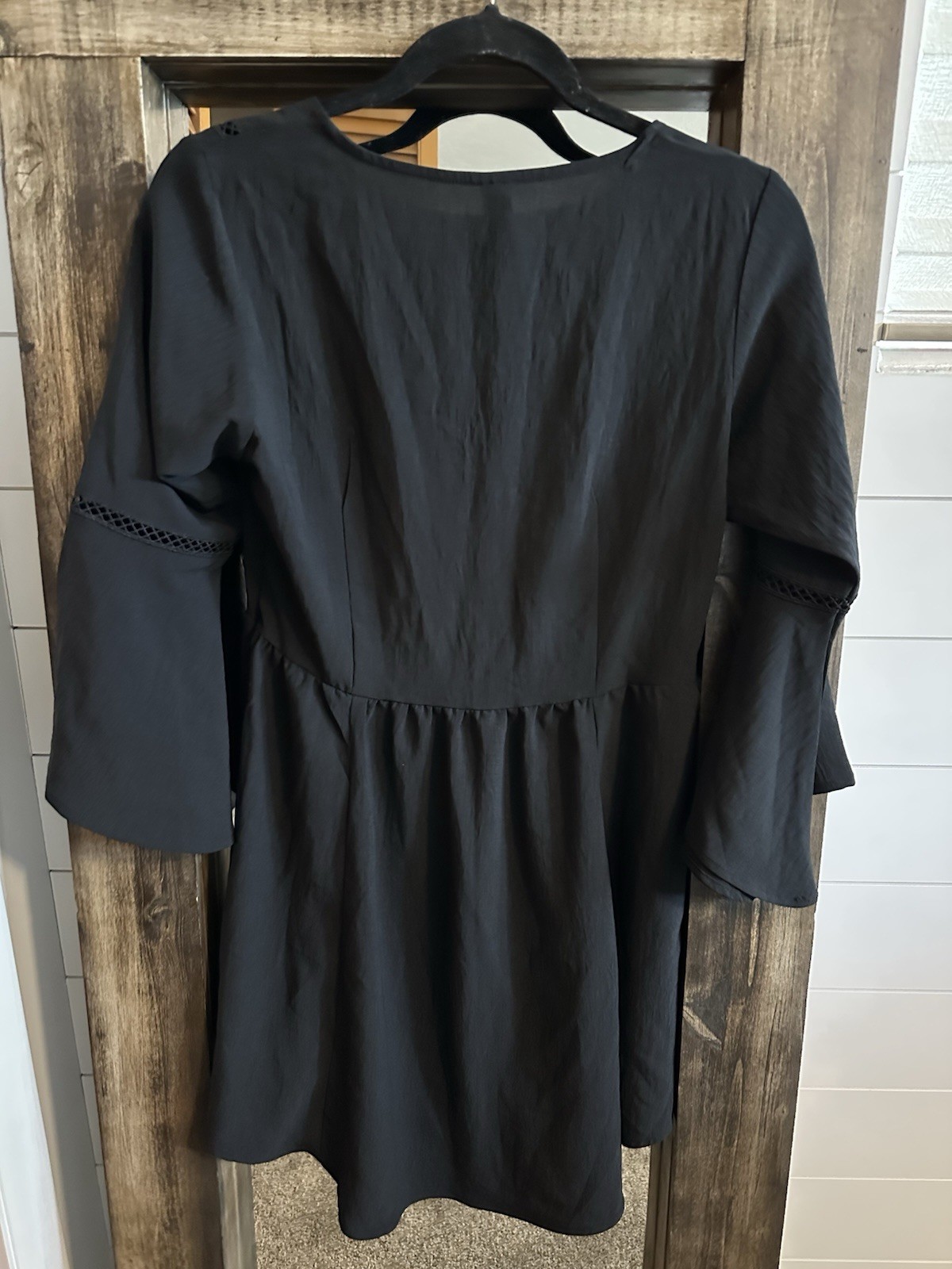 Blooming Jelly Black Solid Lace Trim Bell Sleeve V-Neck Short Dress Size S Goth