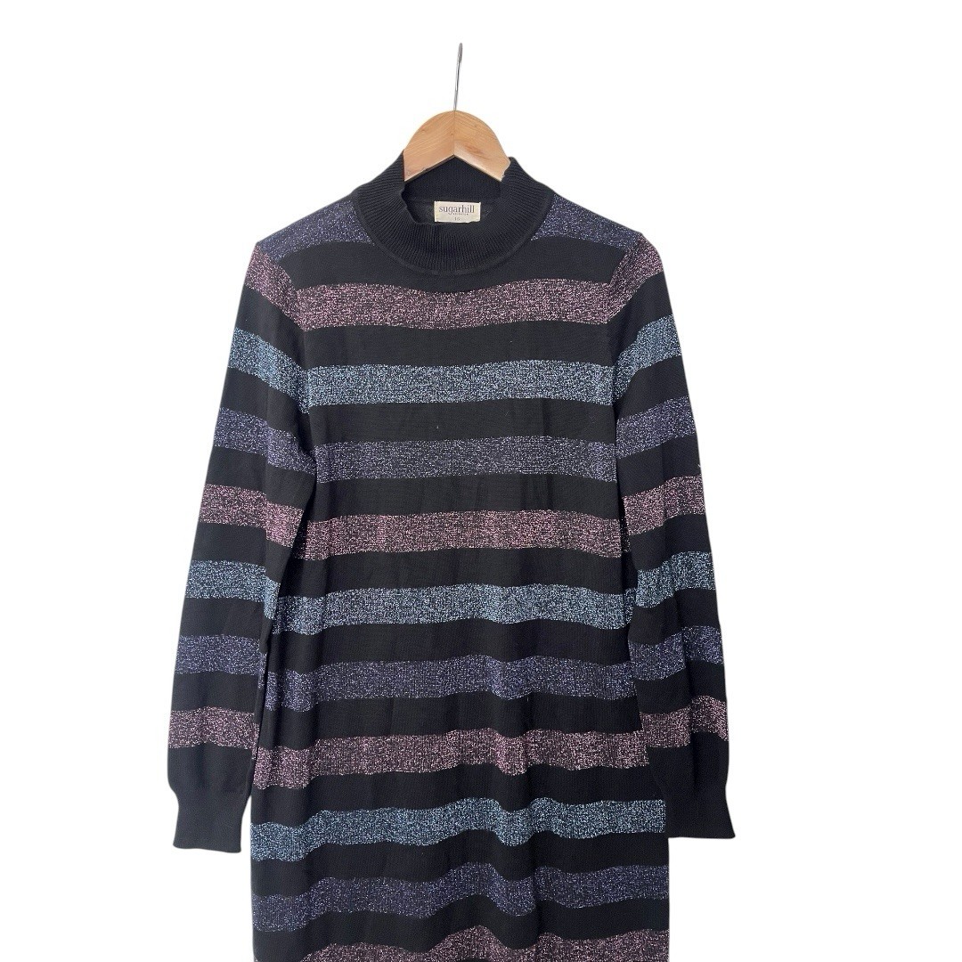 Sugarhill Brighton Sabrina Glittered Jewel Tone Stripe Knit Dress 16