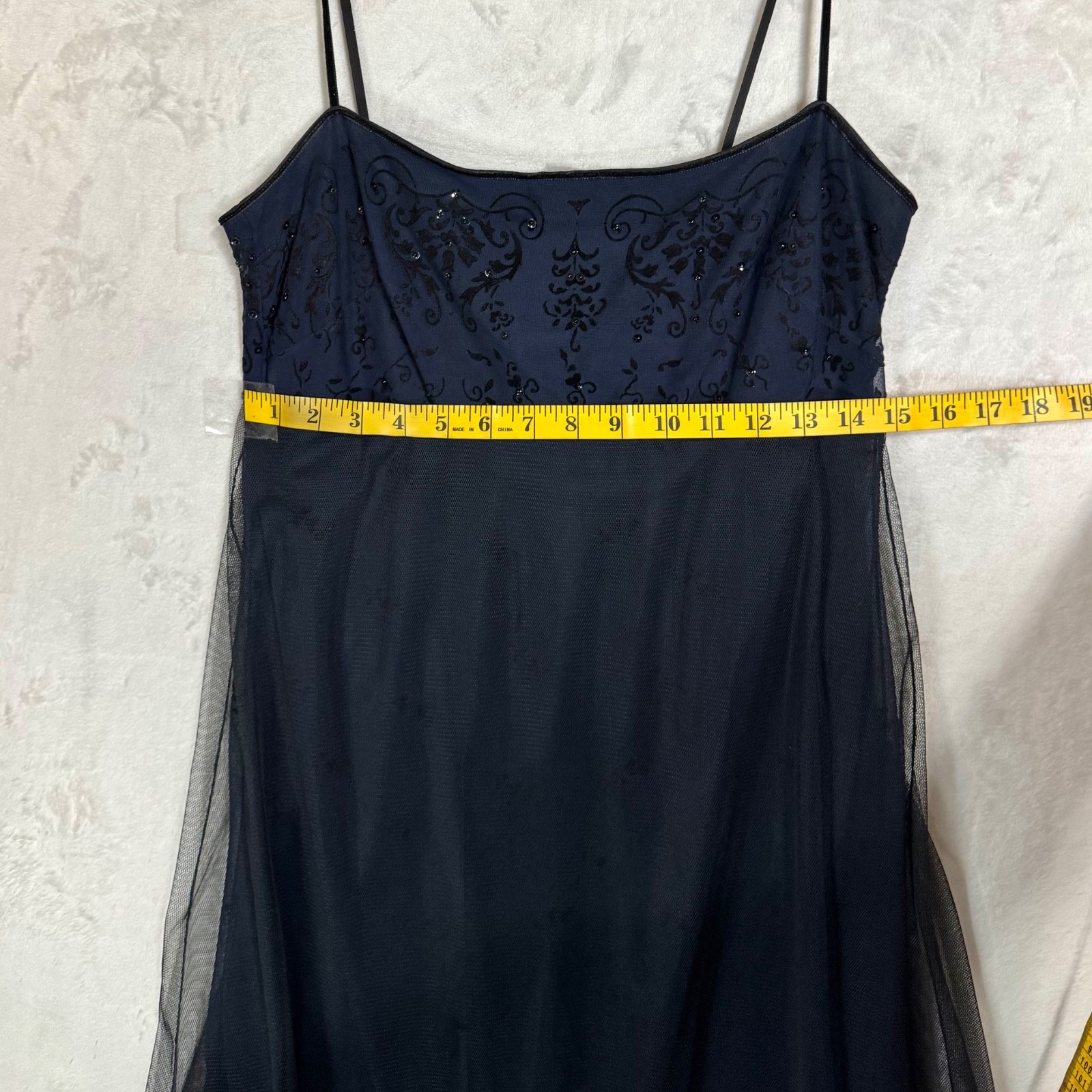 VTG 90s Laundry Shelli Segal Mesh Velvet Babydoll Dress Beaded Fairy Goth 8 XS