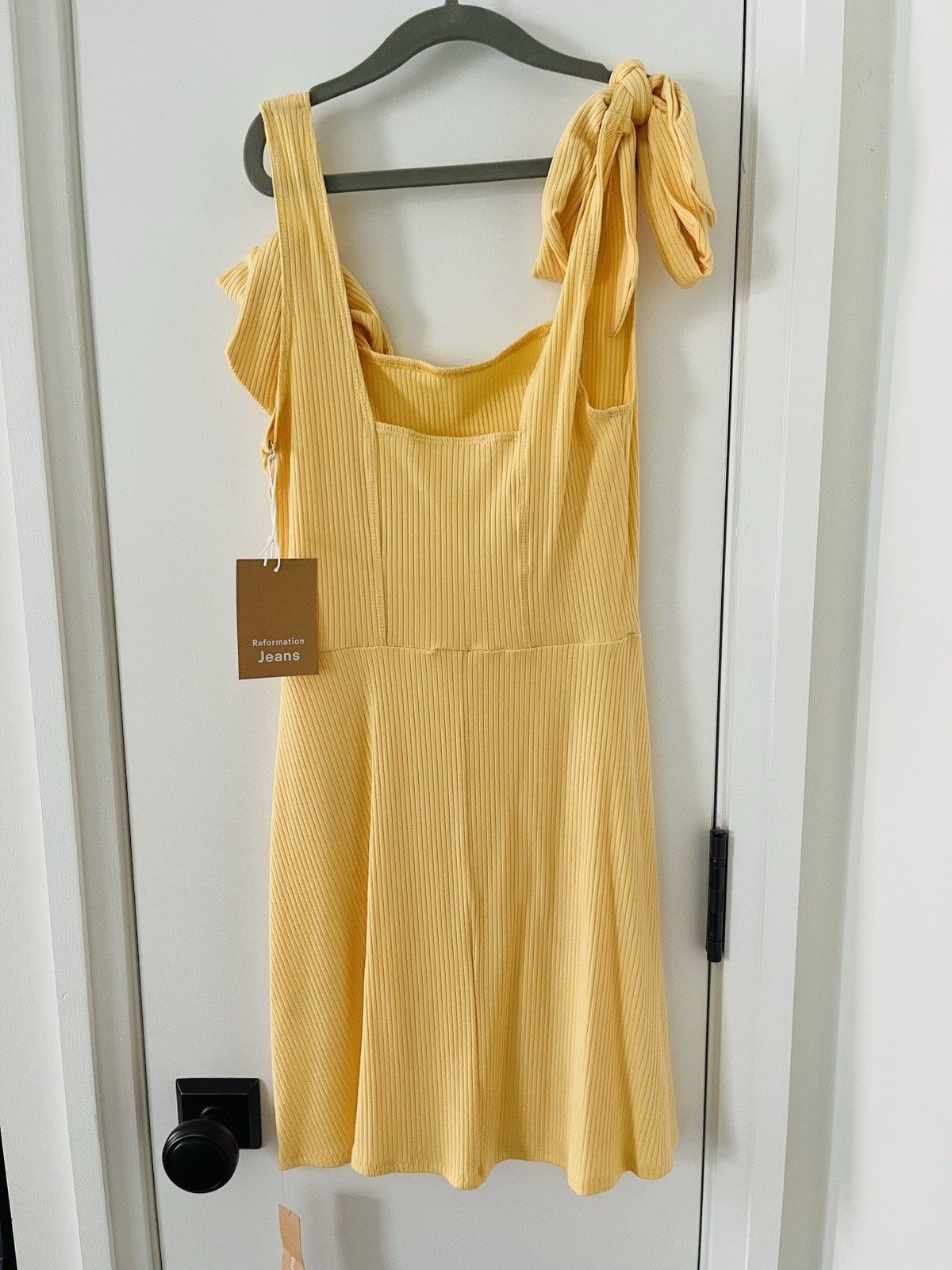 NWT Reformation Liz Tie Shoulder Mini Dress Lemon Yellow Size XS