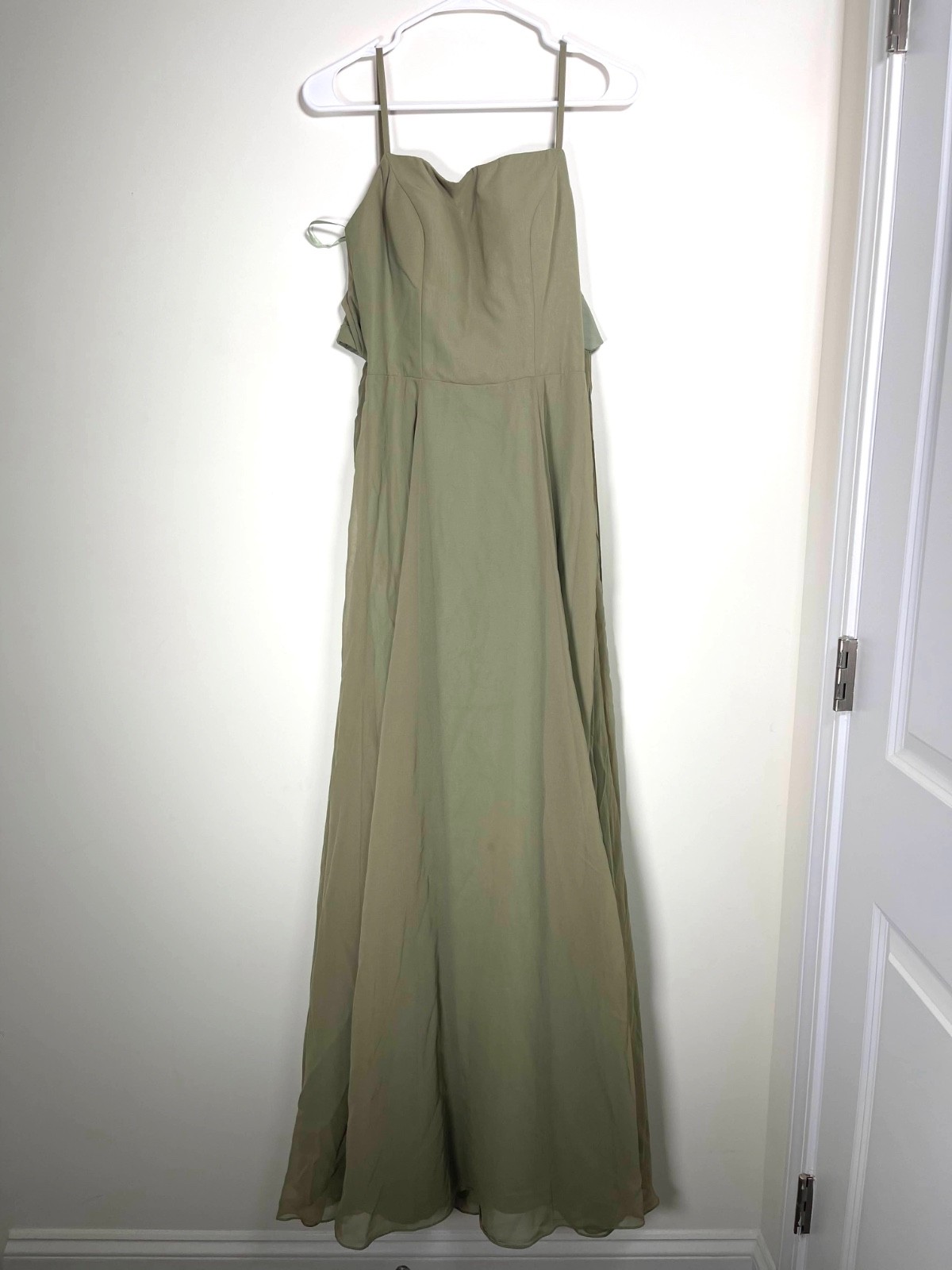Stacees A-line Square Neckline Sleeveless Floor-Length Chiffon Dress Celadon 6