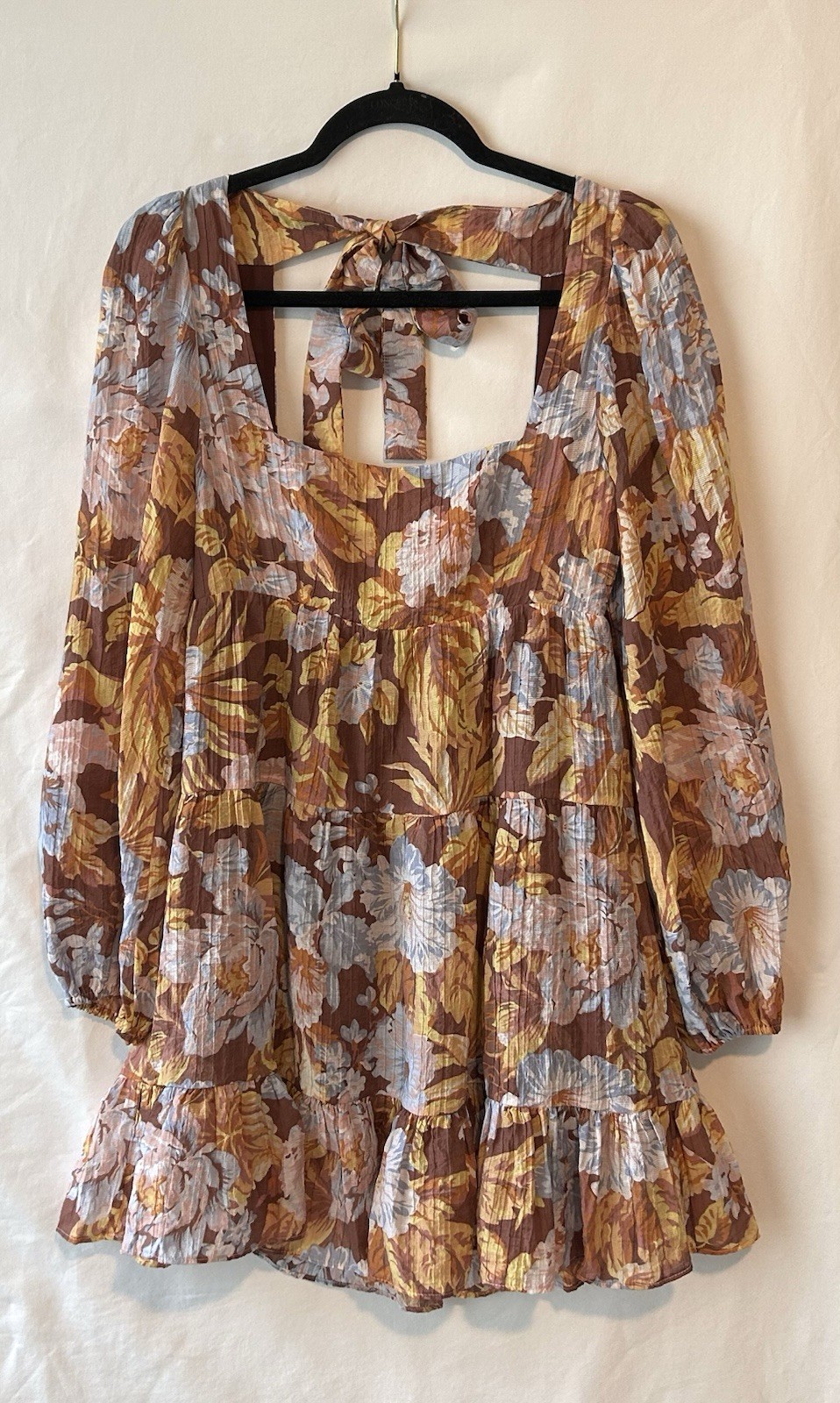 MinkPink Floral Blue/Red/Orange/Yellow Floral Dress SzM ¾ Slv Knee Length Flowy