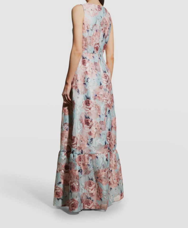 $595 Aidan Mattox Women’s Blue A-Line Floral Jacquard Gown Dress Size 12