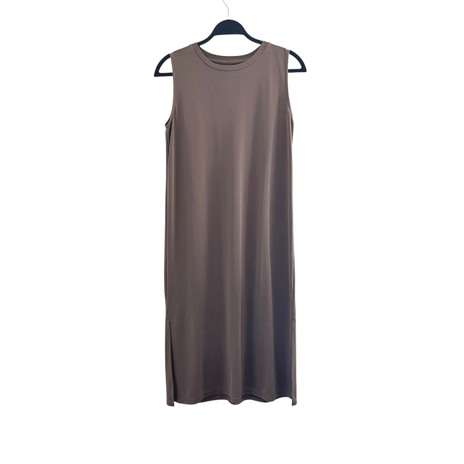 MOD REF Brown Taupe Round Neck Midi Dress S Minimal Comfortable Casual