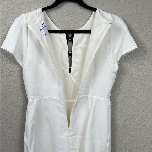 New Sam Edelman Rhinestone Bow Detail Satin Dress White Mini Short Sleeve Sz 8