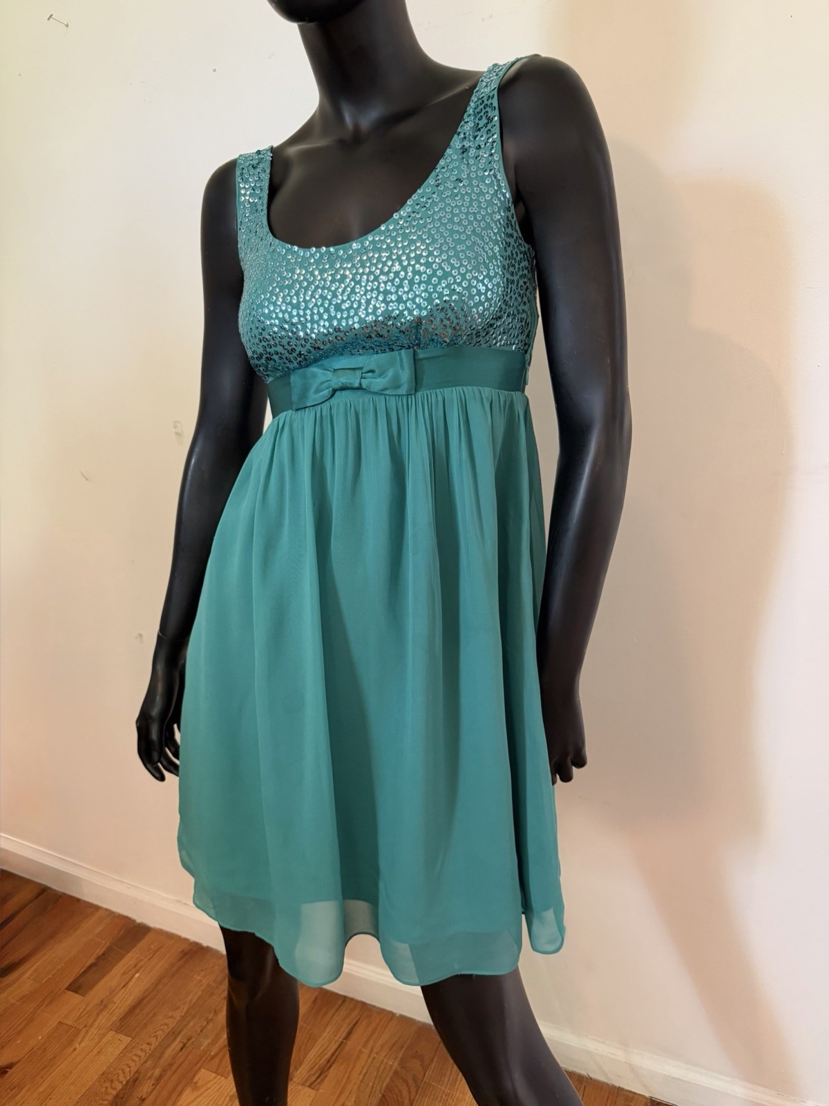 Vintage 90s Y2K Betsey Johnson Blue Silk Sequin Tutu Ruffle Mini Party Dress