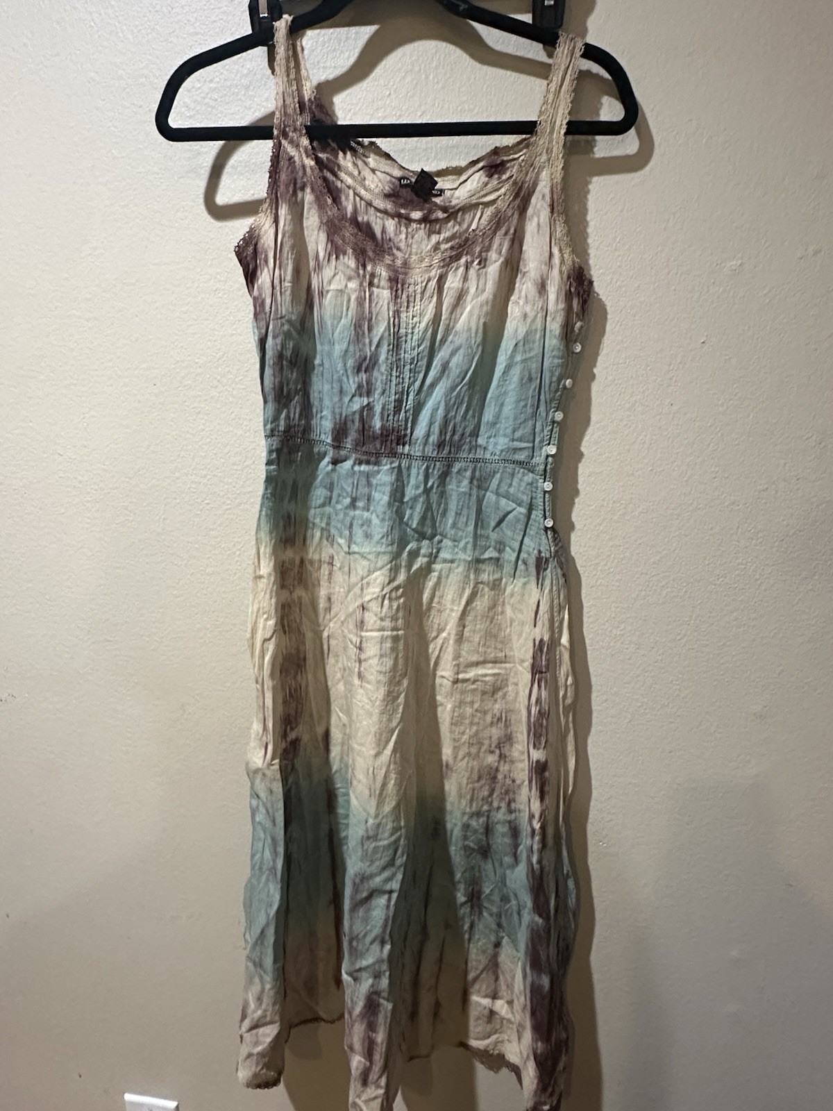 Lucky Brand Multicolor Tie Dye Cotton Scoop Neck Lace Trim Sundress XS