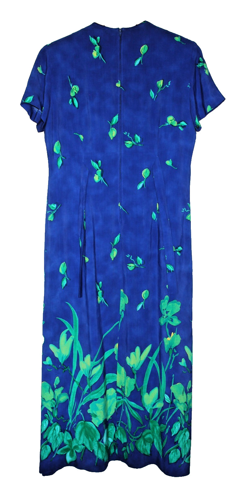 Vtg Positive Attitude 90s Blue Green Floral Maxi Dress Womens 10 Rayon Tie Back