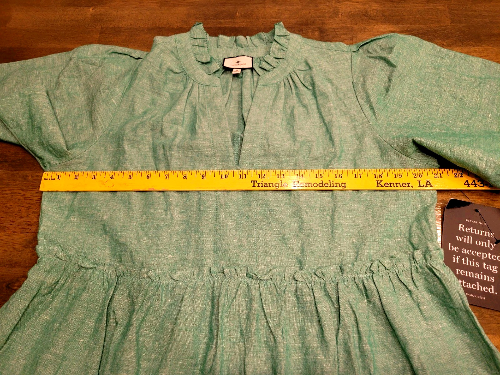 NEW Tuckernuck Crawford Mini Dress Tiered Sea Green Sz Med Linen Blend Coastal