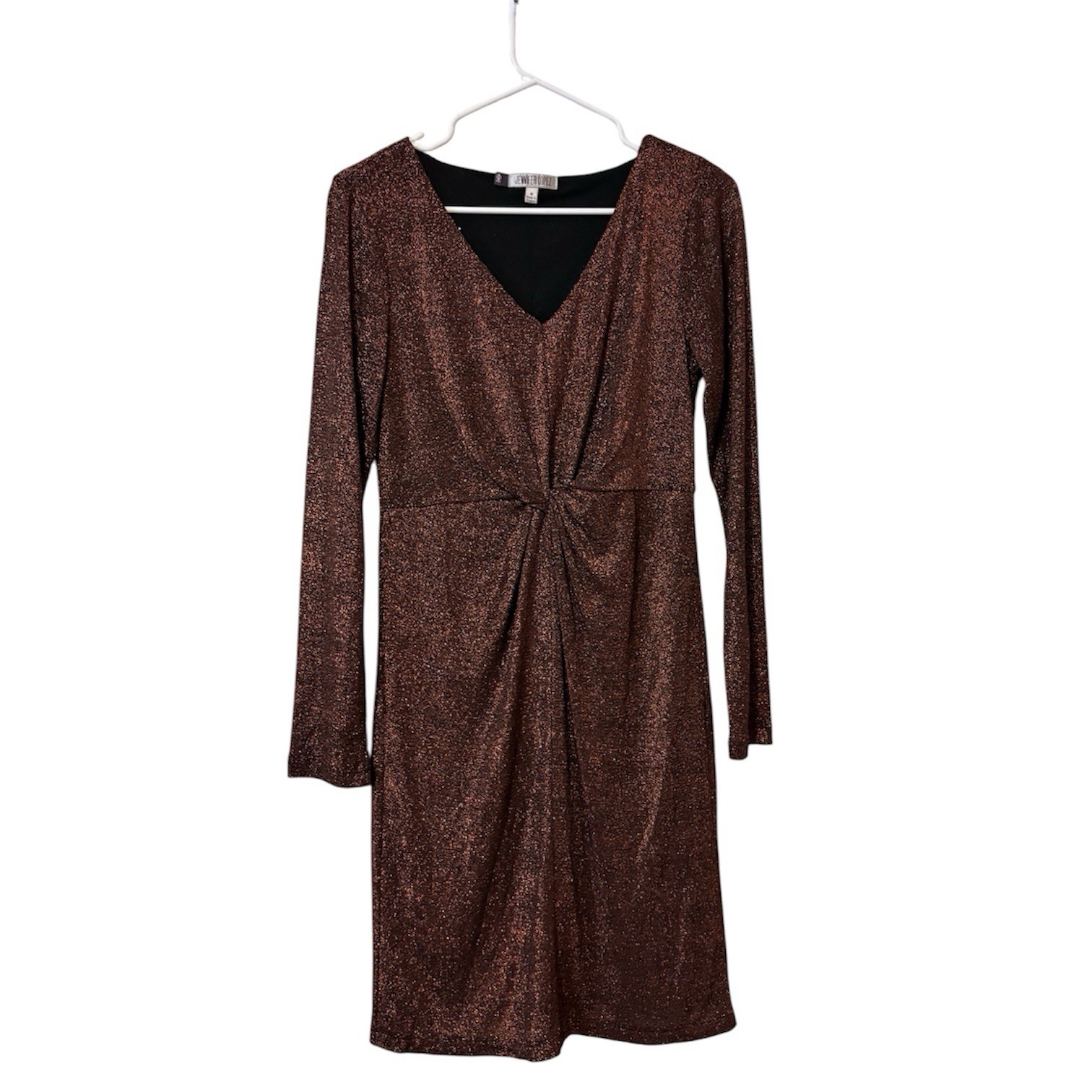 Women’s Sleeved Glittery Gold Party Dress Size Medium
