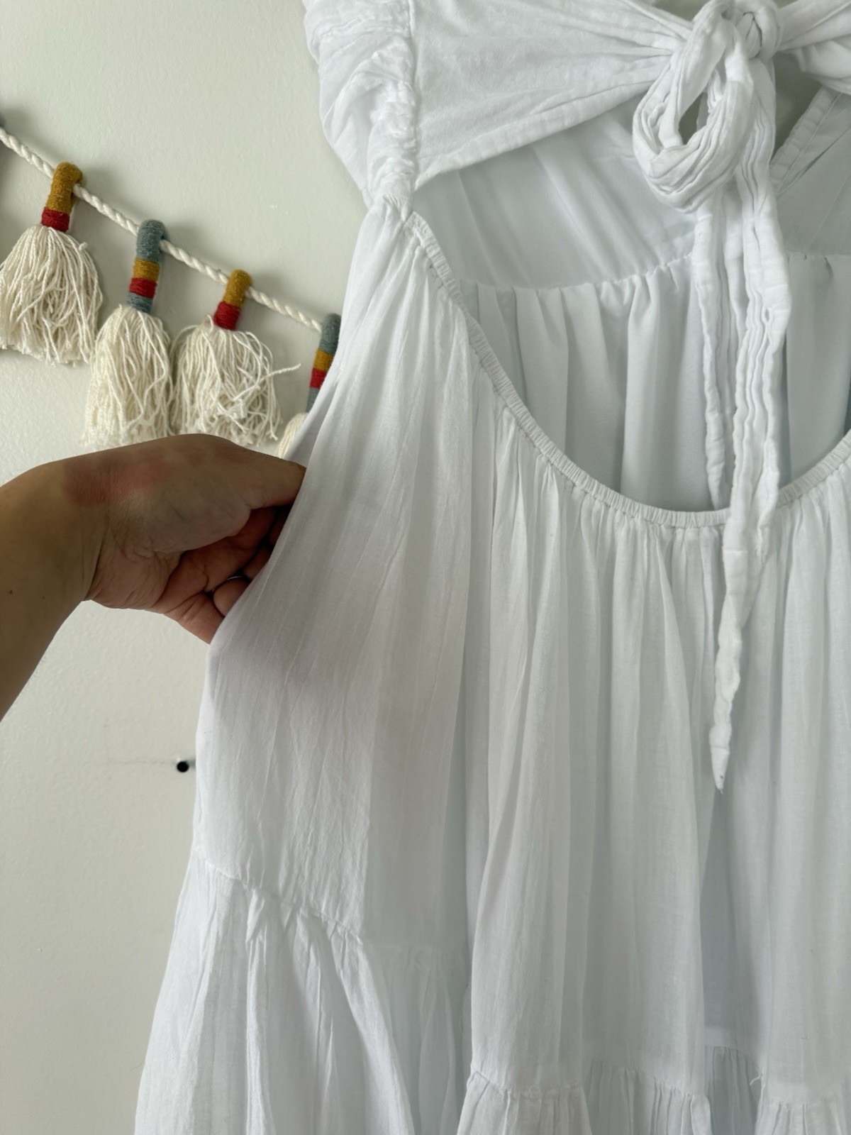 American Eagle Halter Ruched Tiered Midi Dress White Milkmaid Beach Whimsy XL