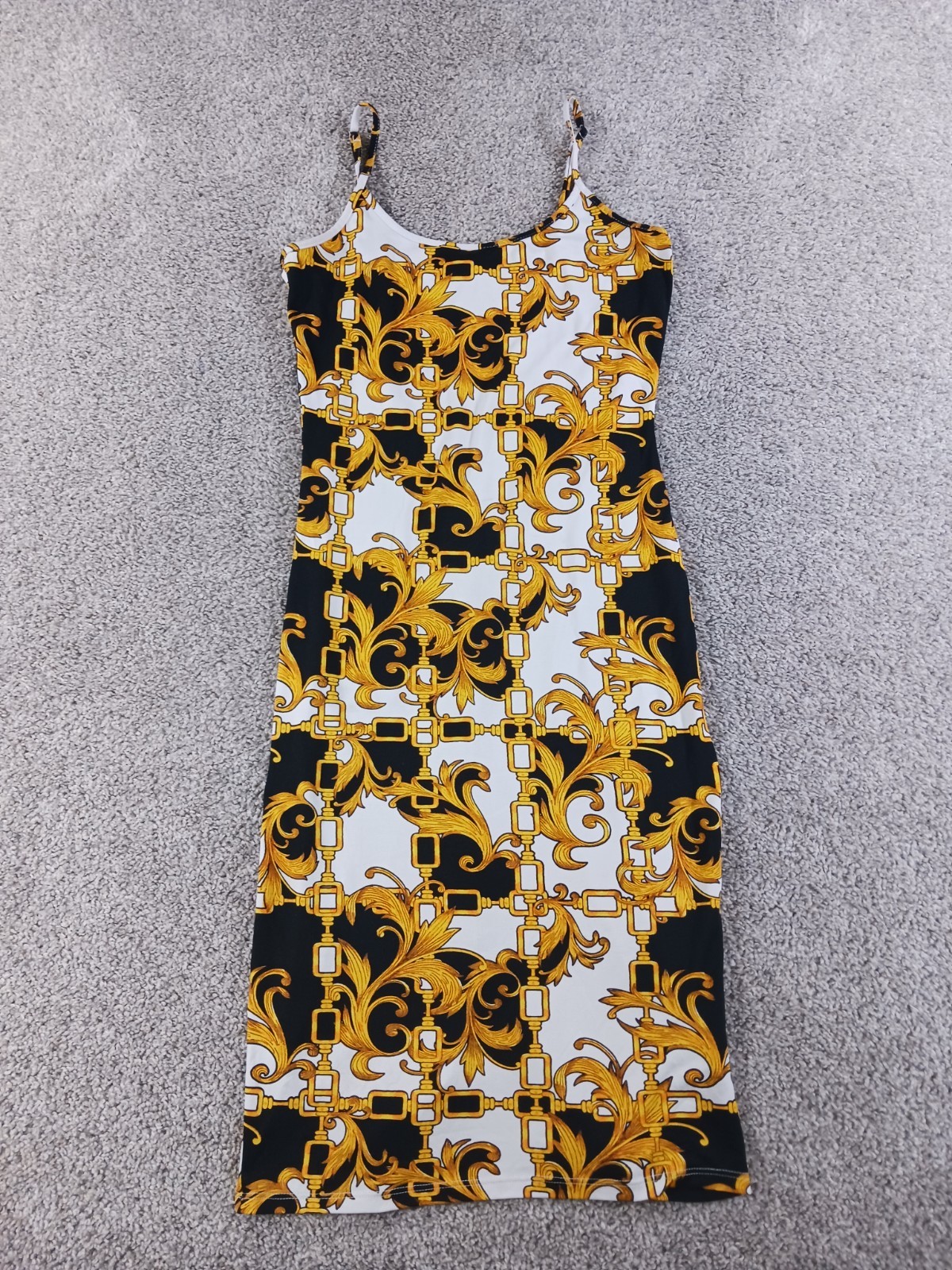 Absolutely Love It!! M Womens Dress Yellow Black Baroque Inspired Chain Scroll