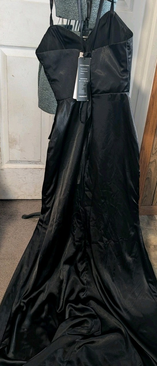 Ryanth Womens Sz 4 Black Satin Structured Formal Corset Back Prom Dress New Goth