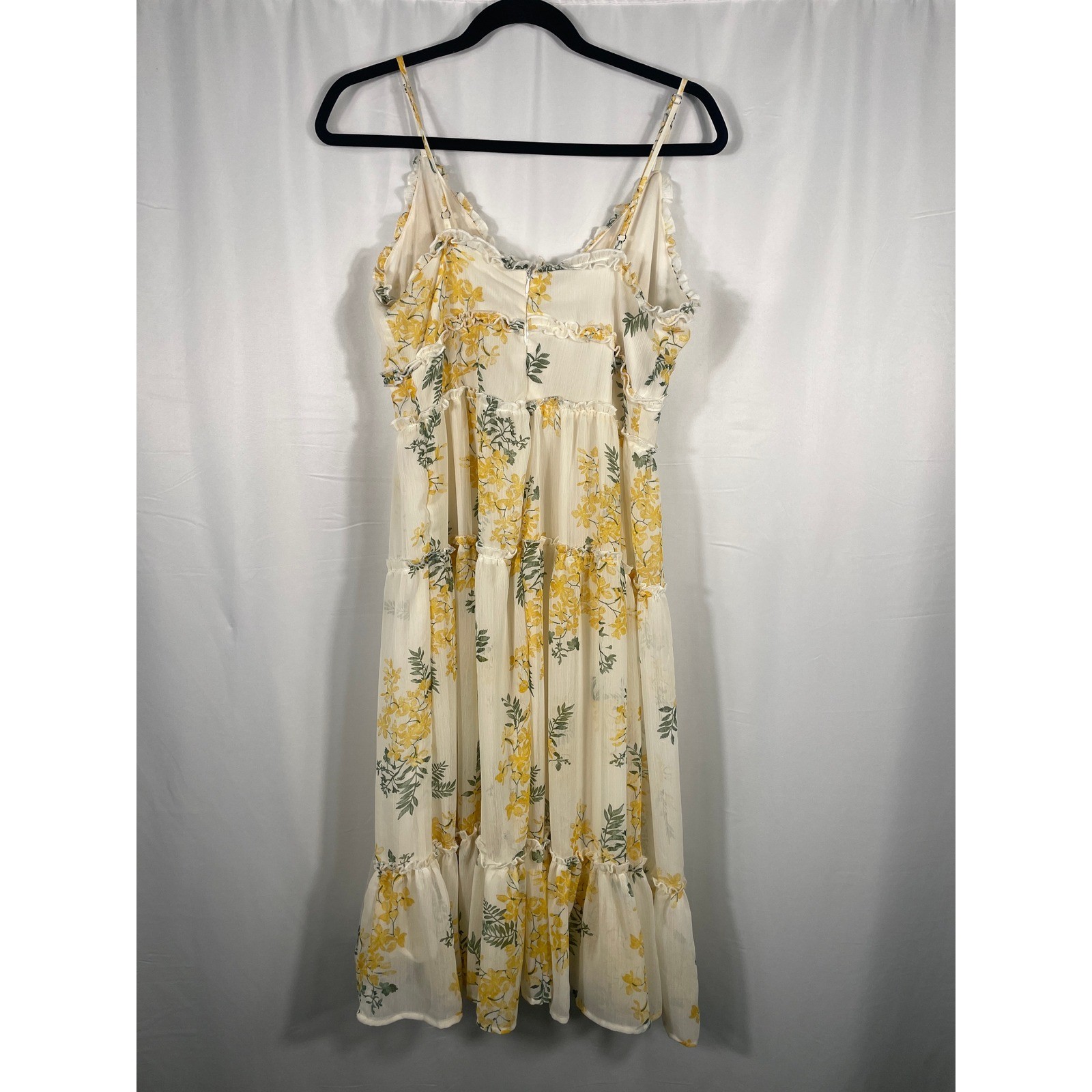 Blu Pepper Womens Cream Yellow Floral Tiered Ruffle Midi Dress Medium