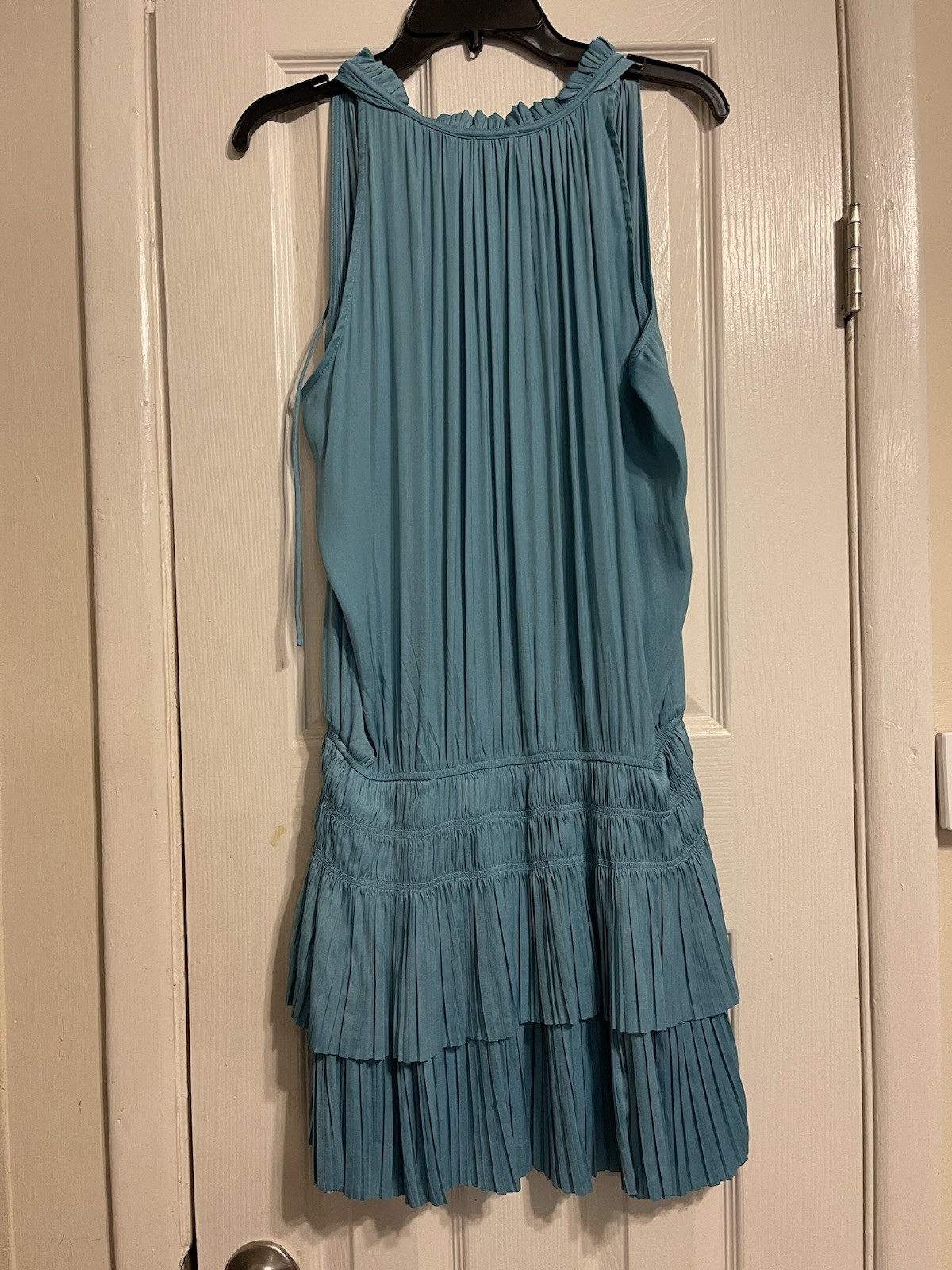 Current Air Cara Sleeveless Ruffle Neck Pleated Teal Mini Dress L