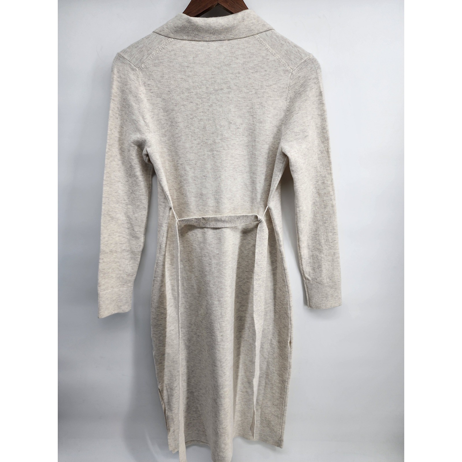 Tommy Hilfiger Heather Beige Collared V-Neck Long Sleeve Sweater Midi Dress XS