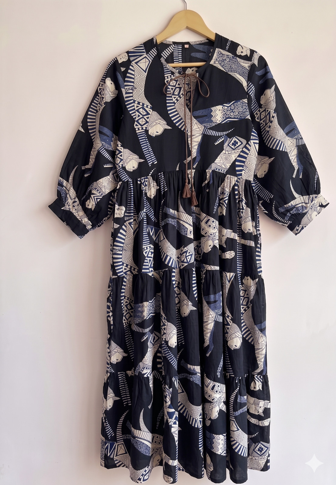 Cotton Dress for Women’s Animal Print Midi Summer Dressing Gown (Black)