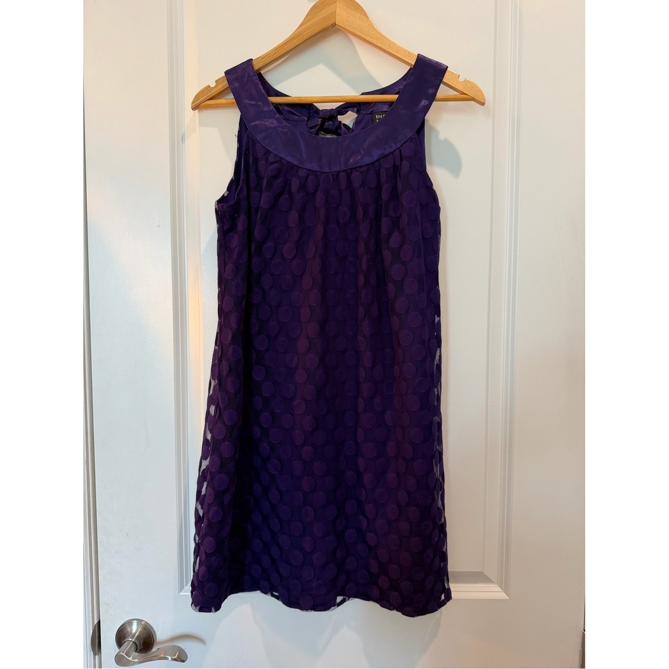 En Focus Studio Purple Polka Dot Mesh Overlay Cocktail Dress Size 8