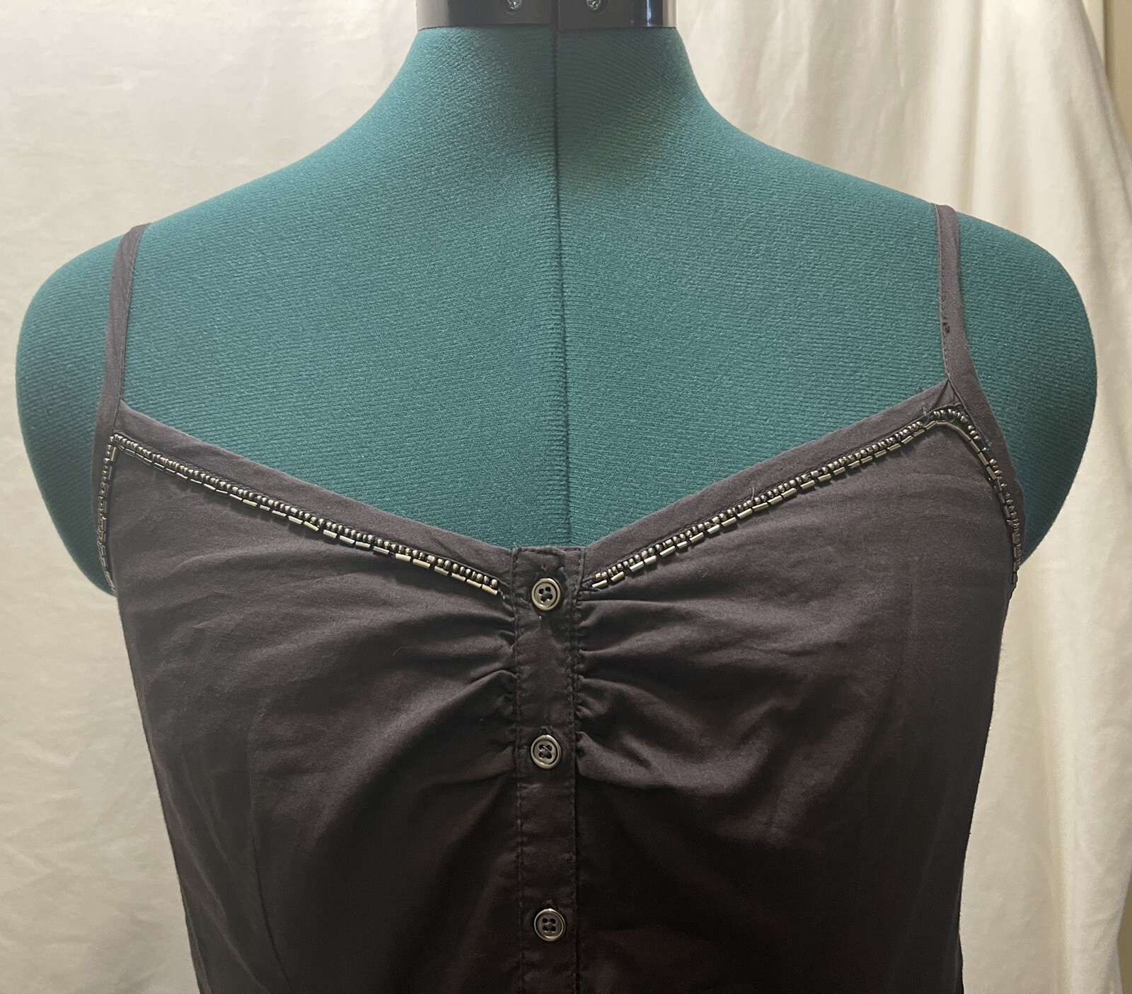 Esprit Beaded Neckline Button Tie Belt Gray A-Line Dress Size 4 See Pictures