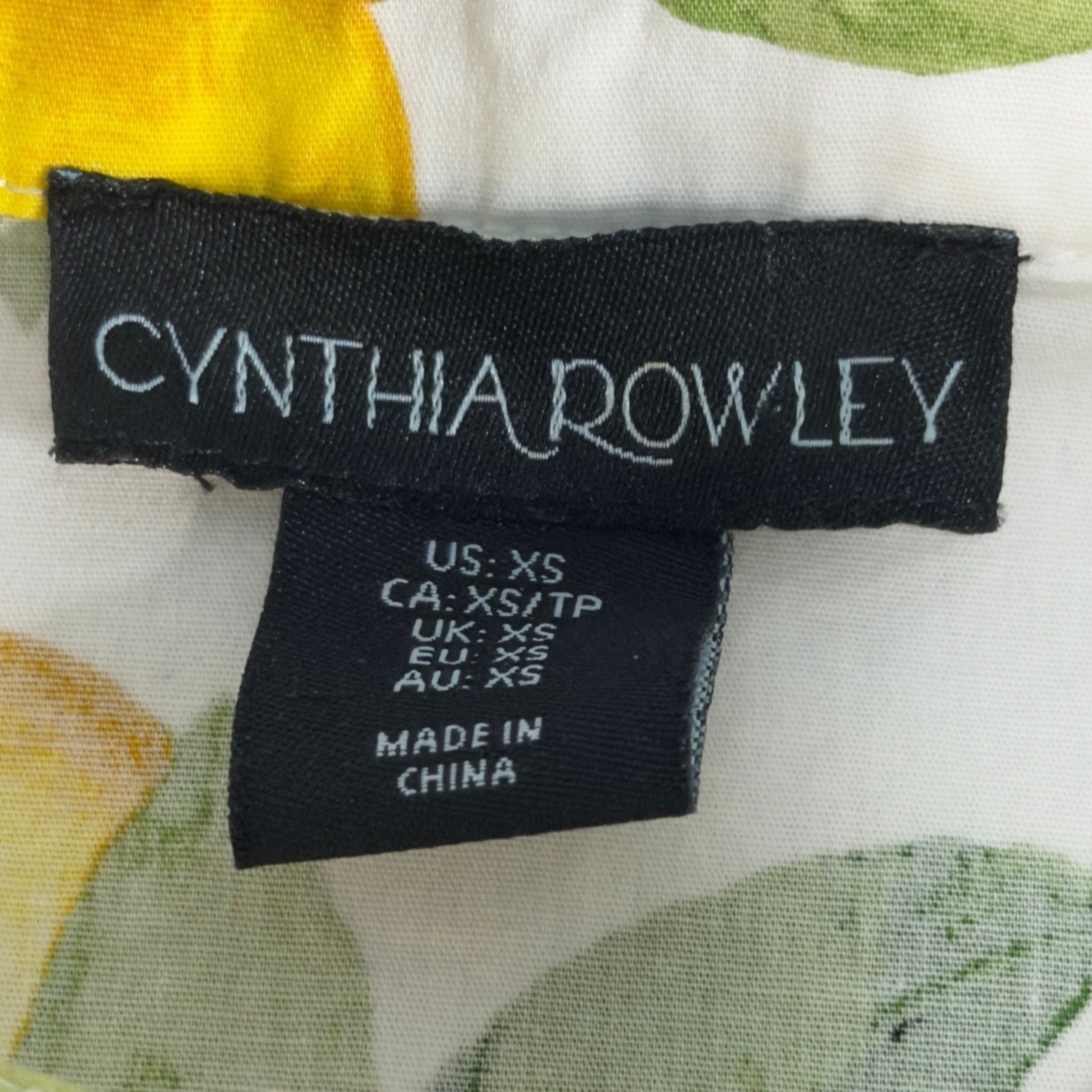 Cynthia Rowley Lemon Print Ruffle Hem Shirt Dress White Yellow Mini Small