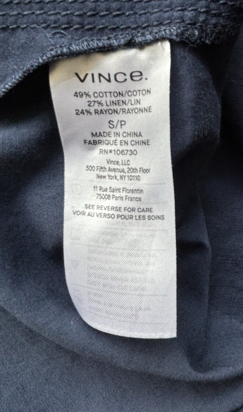 Vince Band Collar Pullover Dress Coastal Navy Linen sz XS/S Quiet Luxury Women’s