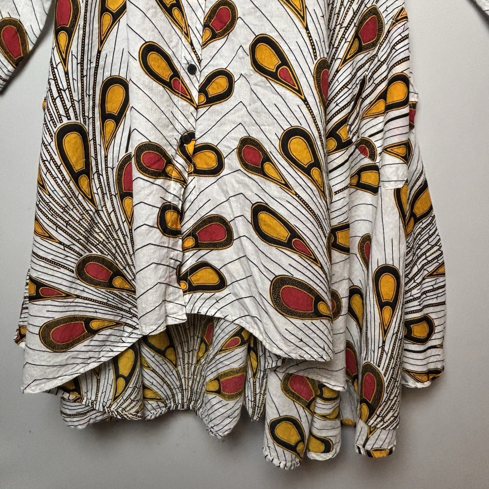 Step In Style 2X Peacock Cotton Button Down Cascading Hi-Low Dress Boho Pockets