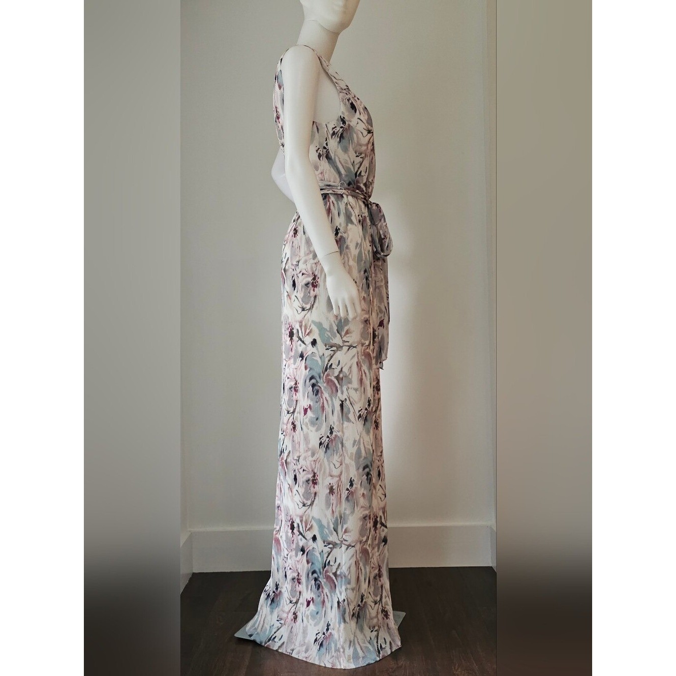AIDAN MATTOX Women’s Blue Multi Sleeveless Pleated Column Gown. Size 10. NWT
