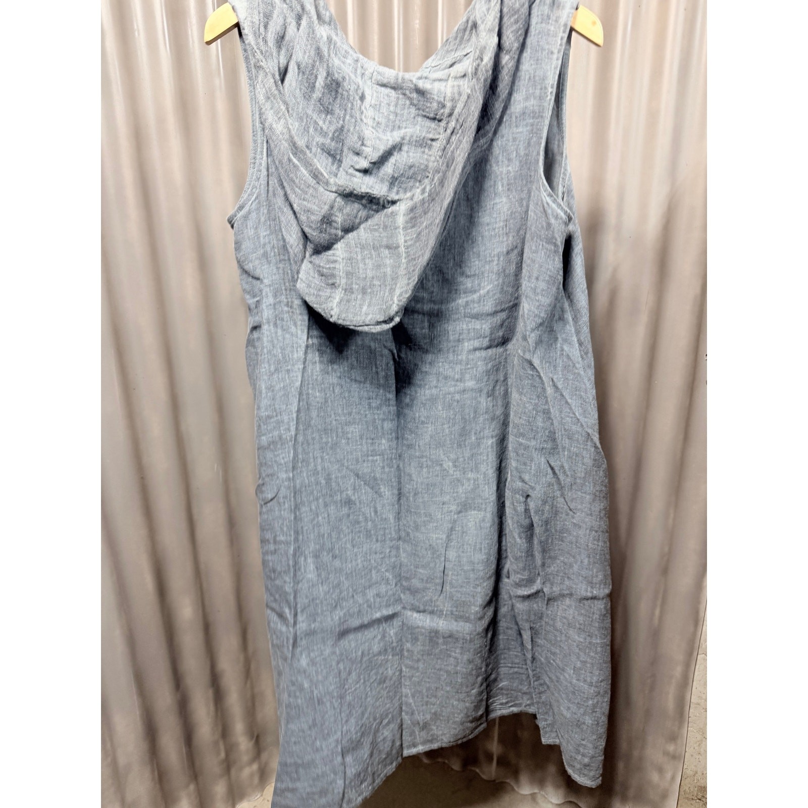 Inizio 100% Natural Linen Dress Medium M Blue Slate Hooded Button Front Maxi