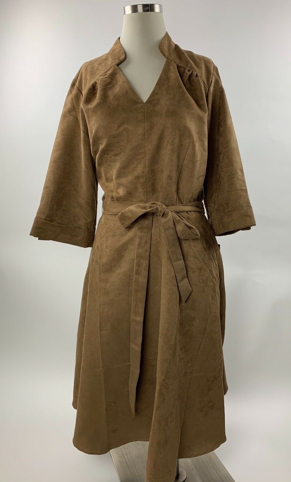 NEW Sharagano Faux Suede Camel Caramel Brown Tie Waist Dress 10