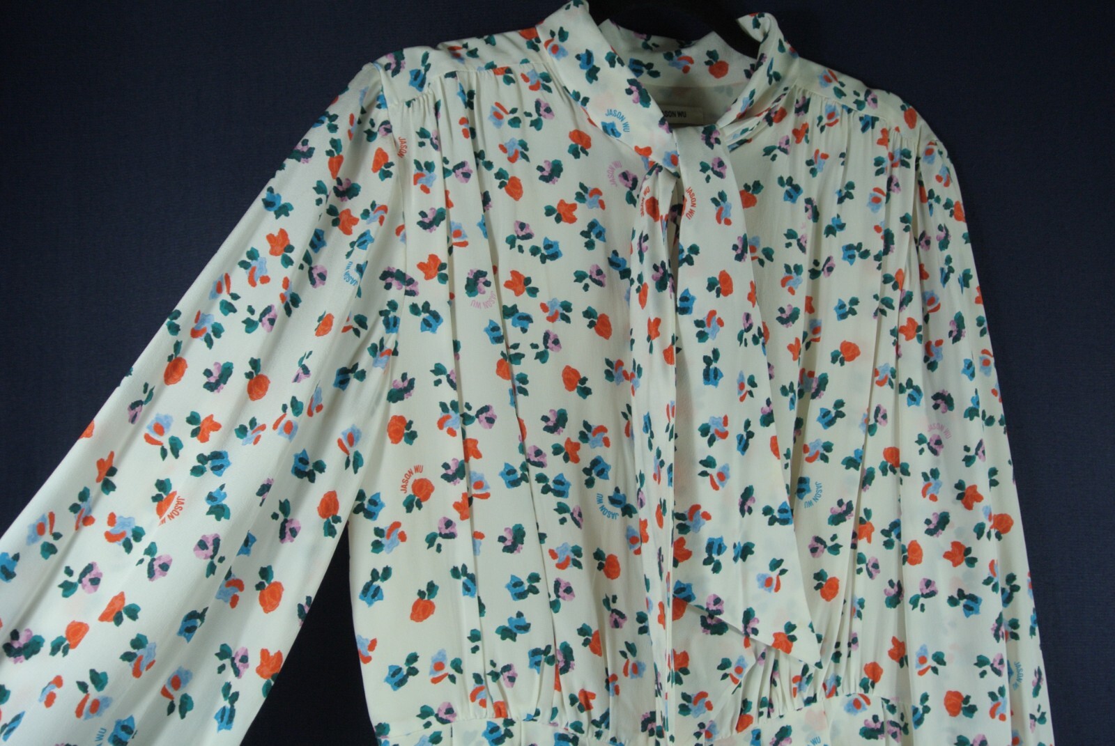 NEW Jason Wu Tie-neck Floral-print Silk Crepe De Chine Silk Dress Size 12 #MD700