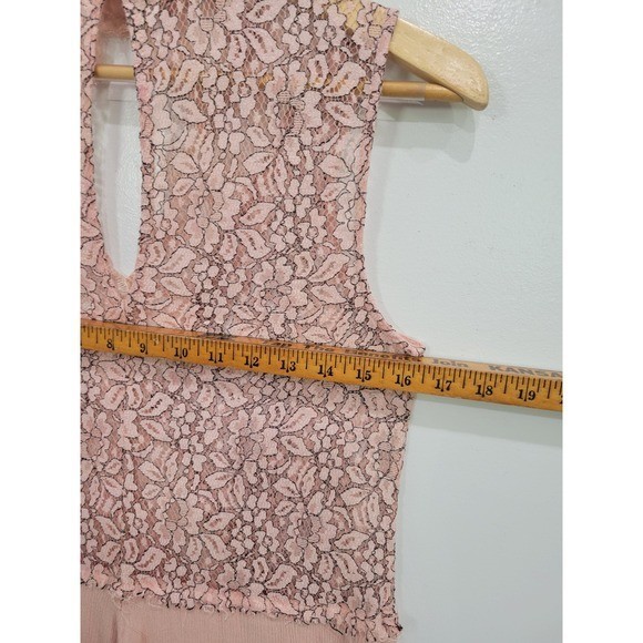 En Creme Blush Pink Lace Keyhole Mock Neck Boho Mini Dress Small ED14262WFL