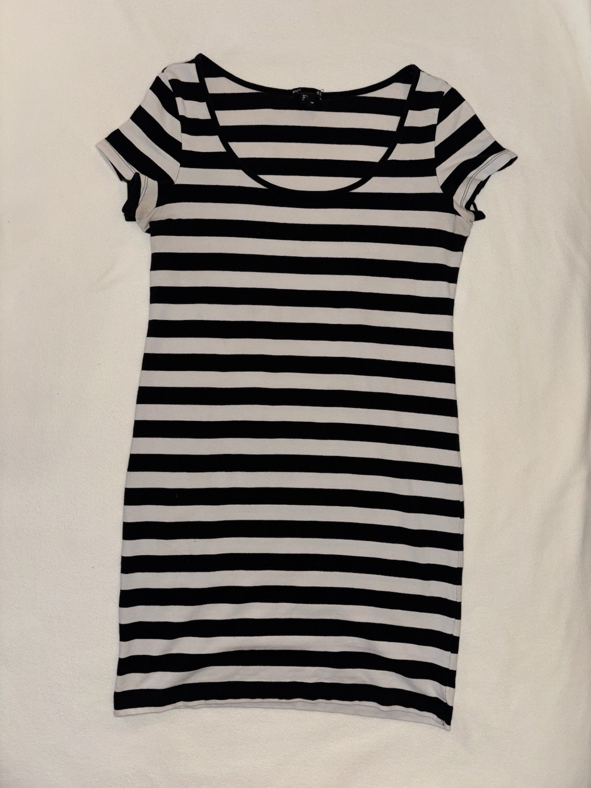 H&M Basic Womens Large Black White Striped Scoop Neck Bodycon T Shirt Dress