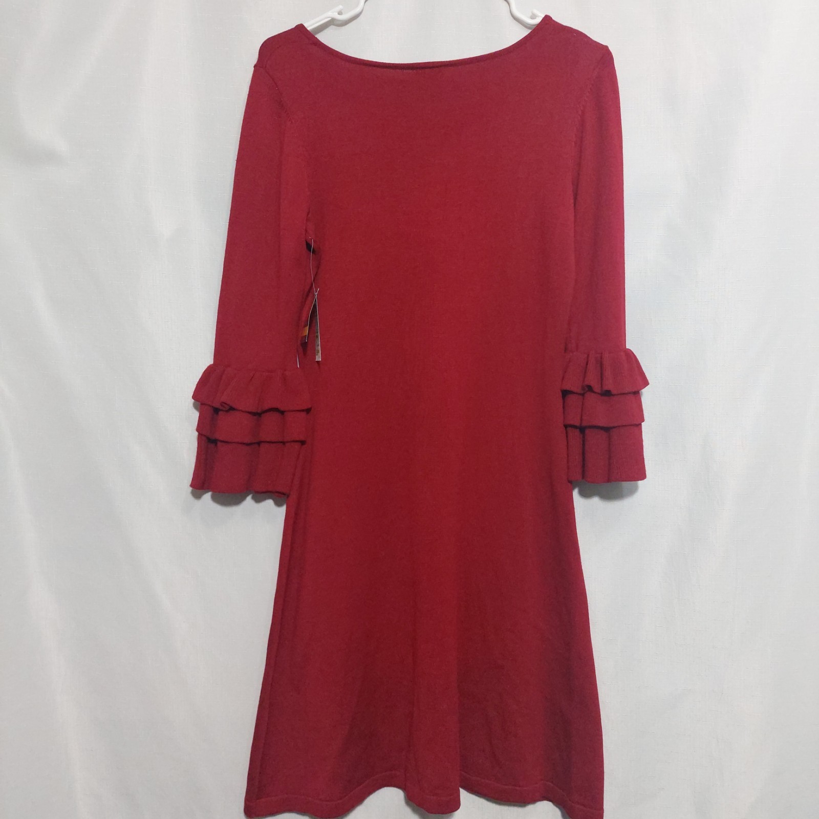 Gabby Skye Womens Small Knit Sweater Dress A Line Long Ruffle Sleeves Deep Red