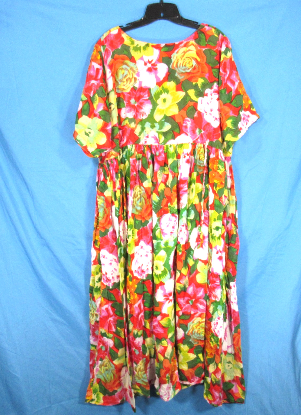 MS. MODA Thin COTTON Multicolor TROPICAL PRINT 1/4 Button MAXI SHIRT DRESS Sz 1X