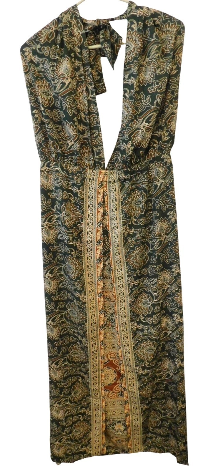 RAGA Womens Sz 1X Boho Floral Maxi Dress Tie Neck Festival Cottagecore Deep V
