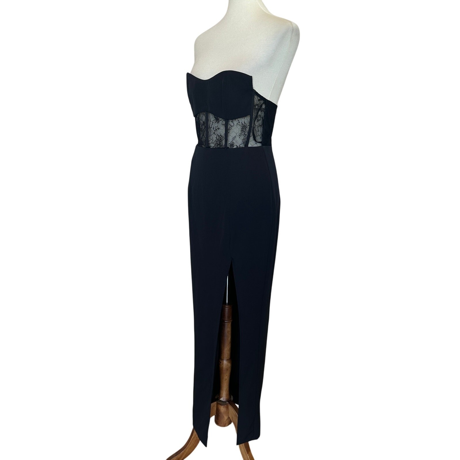 Elle Zeitoune Black Strapless Gown SMALL Bodycon Corset Bustier Designer $390