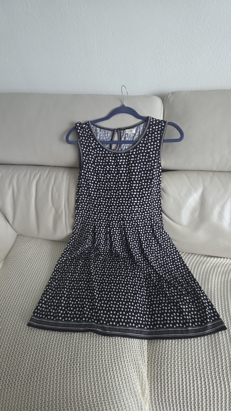 Max Studio Petite sleeveless stretch polka dot A-line dress MP with stripe trim