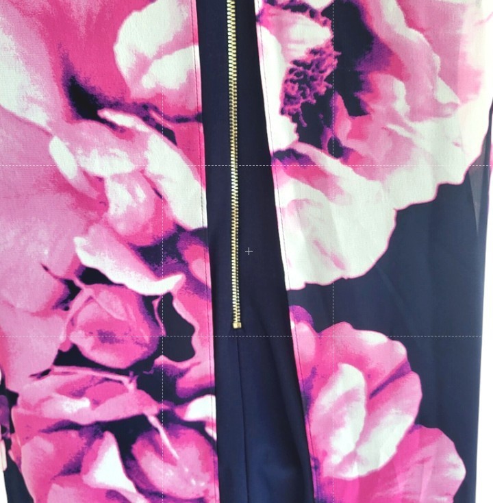 Eliza J Size 12 Multi-Colored Floral Chiffon Overlay Dress Back Zip Black Pink