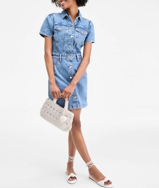 On 34th Women’s Short Sleeve Trucker Denim Mini Dress Blue Size 12